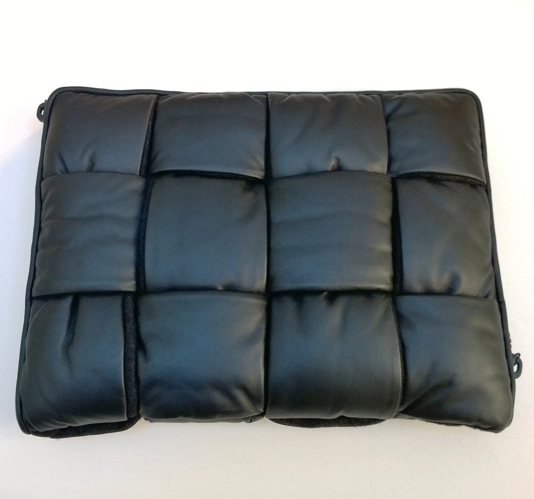 Bottega Veneta Quilted Padded Maxi Intrecciato Pouch in Dark Green Leather and Wool Computer Case