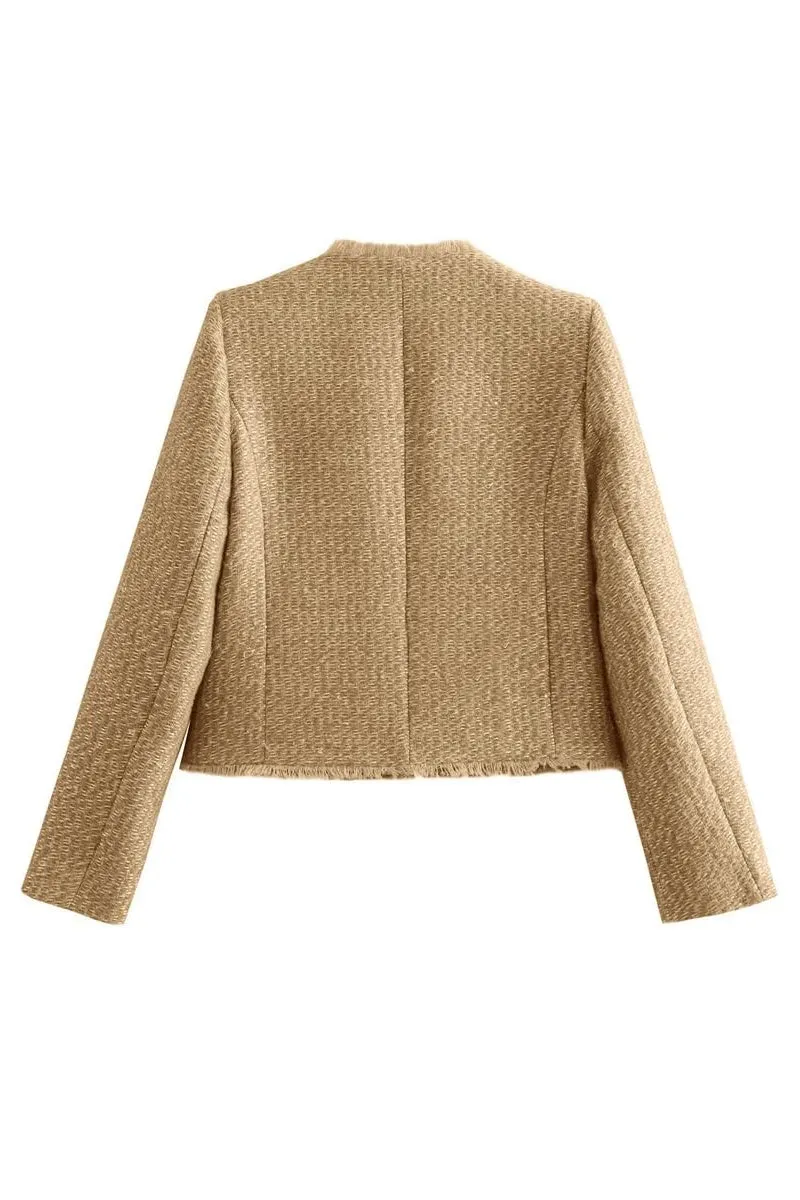 Chouyatou Women's Fall Business Casual Tweed Jacket Button Down Fringed Tassel Office Work Blazer Coat