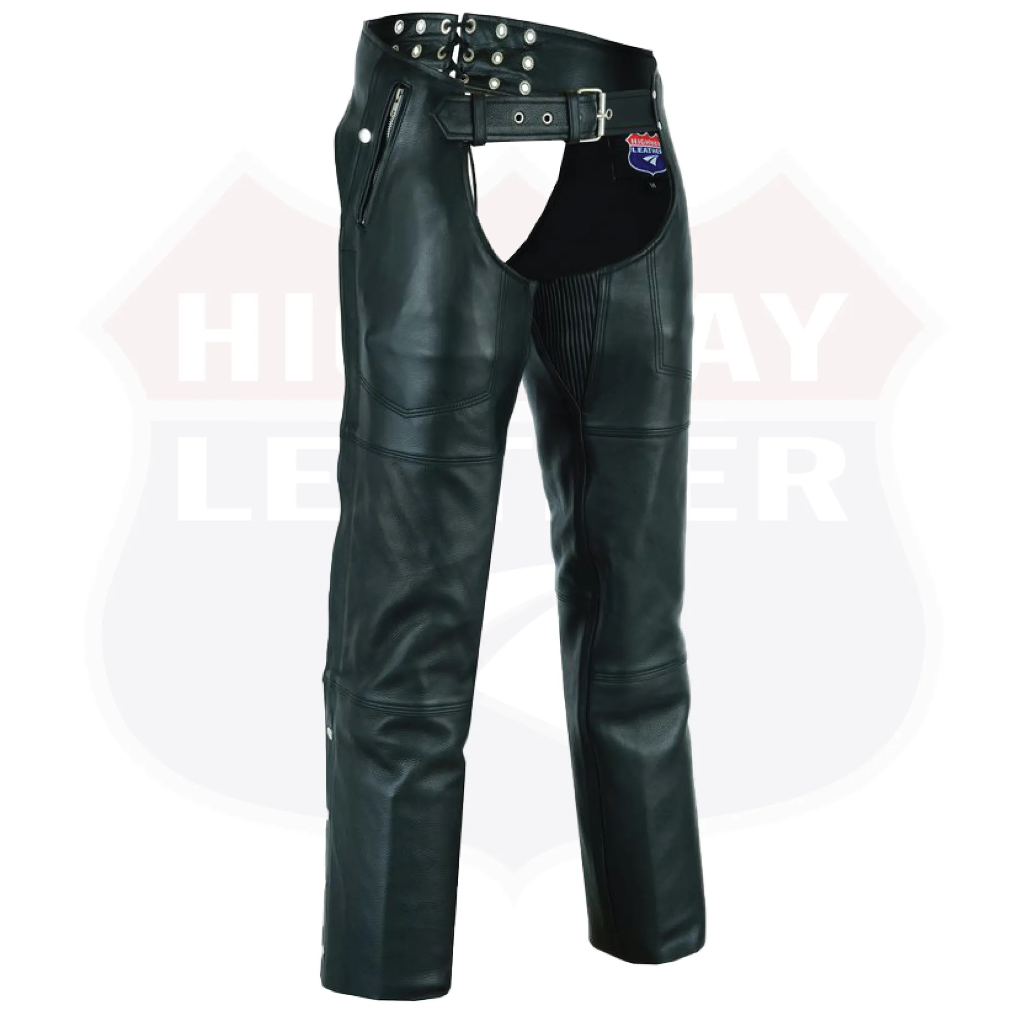 HL12840NKD Heavy Buffalo Leather Lined Chaps Motorcycle Riding Biker Chap Black