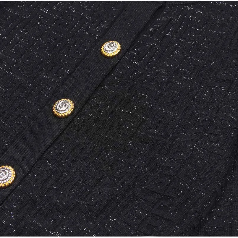 Knitted Button-Up Jacket Round Collar Cardigan Coat