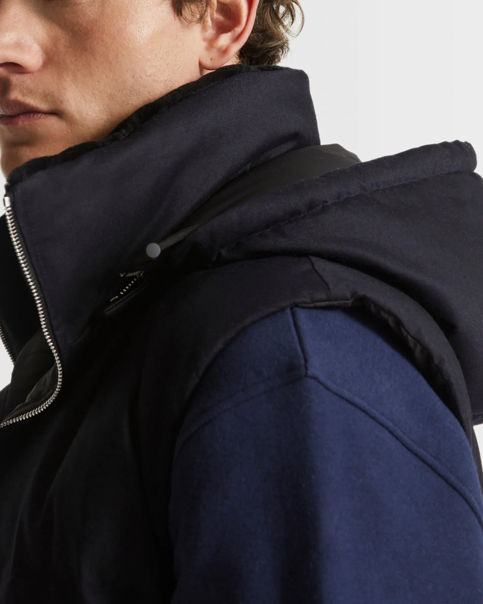 Loro Piana fabric down gilet with mink fur collar