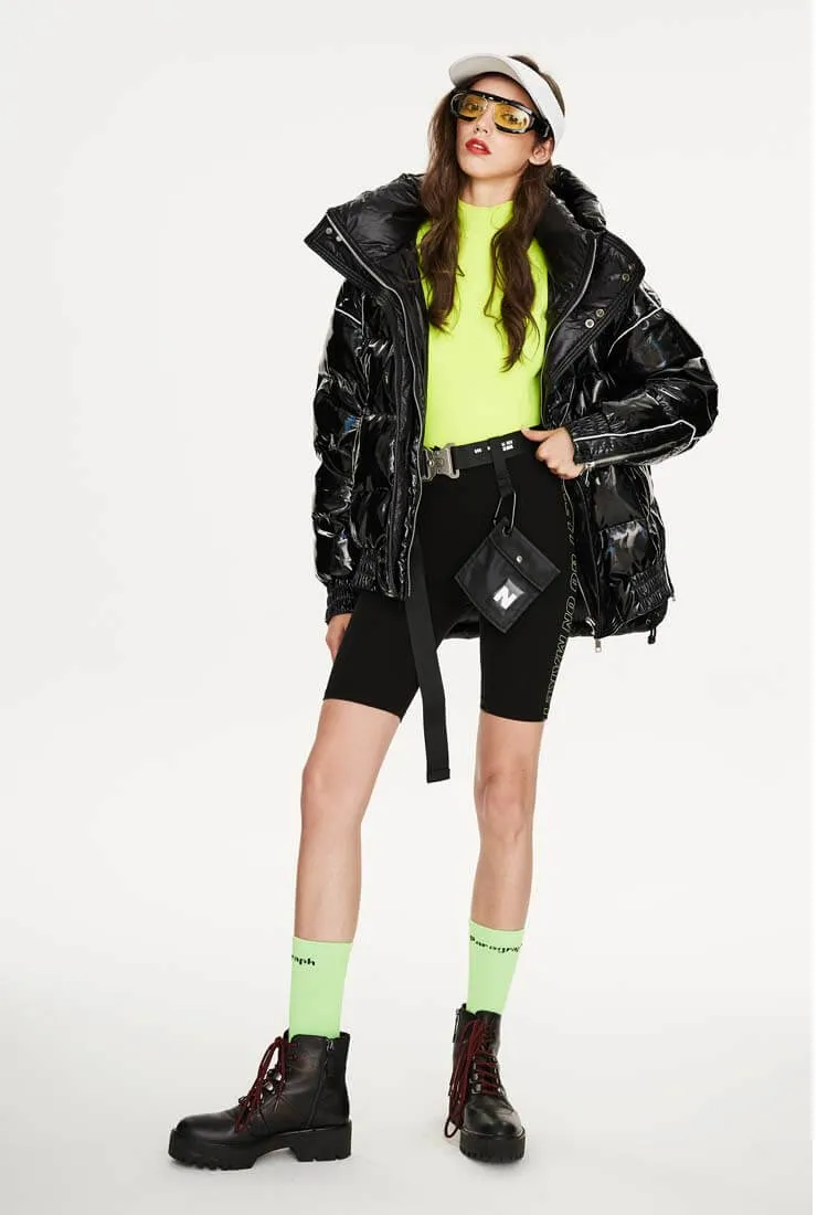 Metallic Loose Mid-Length Down Bubble Coat